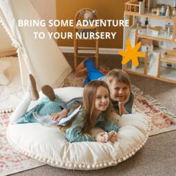 Round Pouf Floor Cushion, Kids Pillow, Toddler Large Cozy Reading Nook, Playhouse Decor, New Parent Gift - thumbnail 2
