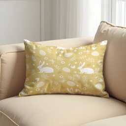 Easter Cushion Cover, Yellow Bunny Pattern Pillow Case, Spring Rabbit Decor, Floral Egg Print Sofa Case - thumbnail 2