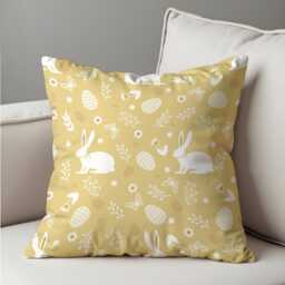 Easter Cushion Cover, Yellow Bunny Pattern Pillow Case, Spring Rabbit Decor, Floral Egg Print Sofa Case - thumbnail 4