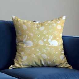 Easter Cushion Cover, Yellow Bunny Pattern Pillow Case, Spring Rabbit Decor, Floral Egg Print Sofa Case - thumbnail 3