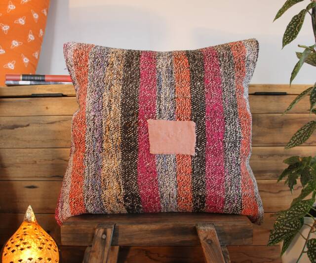 50cm Vintage Kilim Cushion Cover Handwoven - Goat Hair/Wool/Linen Village Weave - image 1