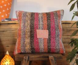 50cm Vintage Kilim Cushion Cover Handwoven - Goat Hair/Wool/Linen Village Weave