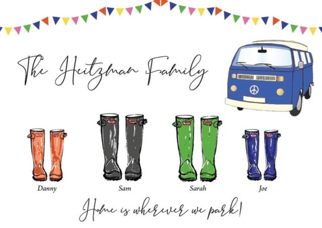 Personalized Family Campervan Print Christmas Welly Boot Gift - A4 Print - image 1