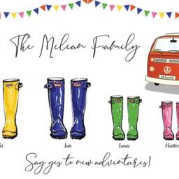 Personalized Family Campervan Print Christmas Welly Boot Gift - A4 Print - thumbnail 2