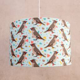 Waxwing Bird Print Lampshade - Handmade Modern Home Lighting