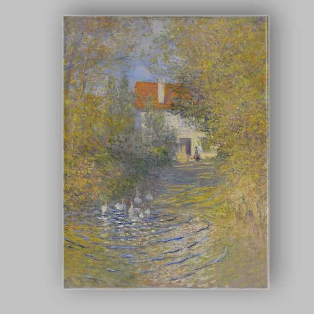 Golden Autumn Pond Ducks Country House Impressionist Landscape Canvas Wall Art Print Decor Picture Ready To Hang - image 1