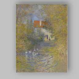 Golden Autumn Pond Ducks Country House Impressionist Landscape Canvas Wall Art Print Decor Picture Ready To Hang - thumbnail 1
