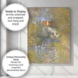 Golden Autumn Pond Ducks Country House Impressionist Landscape Canvas Wall Art Print Decor Picture Ready To Hang - thumbnail 3