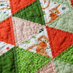 Triangle Baby Quilt, Gender Neutral Blanket 29x34, Patchwork Shower Gift - thumbnail 3