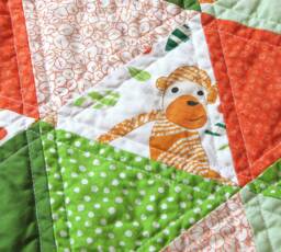 Triangle Baby Quilt, Gender Neutral Blanket 29x34, Patchwork Shower Gift - thumbnail 1