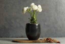 Pottery Matte Black Ceramic Flower Vase, Handmade Rustic Rough Edges Pot, Home Decor, Vase For Christmas Gift - thumbnail 1