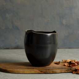 Pottery Matte Black Ceramic Flower Vase, Handmade Rustic Rough Edges Pot, Home Decor, Vase For Christmas Gift - thumbnail 3