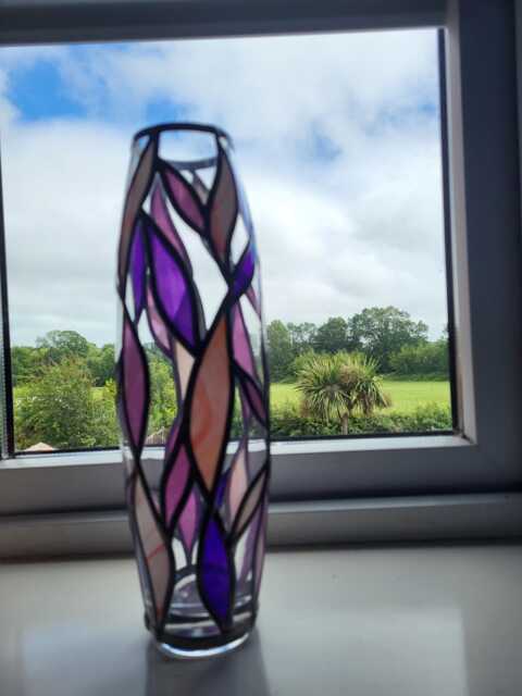 Colourful Stained Glass Vase. Suncatcher Handmade. Decor, Decorative Pink & Purple. Unique Gift. Decor - image 1