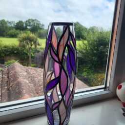 Colourful Stained Glass Vase. Suncatcher Handmade. Decor, Decorative Pink & Purple. Unique Gift. Decor - thumbnail 2