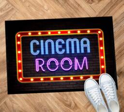 Cinema Movie Room Door Mat - Neon Lights Style Retro Home Theatre Decor Accessories - thumbnail 1