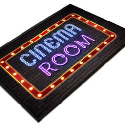 Cinema Movie Room Door Mat - Neon Lights Style Retro Home Theatre Decor Accessories - thumbnail 2