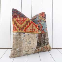 16x16 Kilim Pillow Cover Vintage Turkish Anatolian Cushion - thumbnail 3