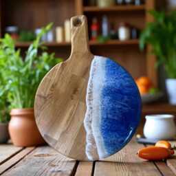 Personalized Ocean Resin Art Cheese Board, Handmade Oak Wood