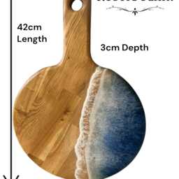 Personalized Ocean Resin Art Cheese Board, Handmade Oak Wood - thumbnail 2