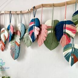 Large Macrame Monstera Leaf Wall Hanging Boho Art Tapestry - thumbnail 4