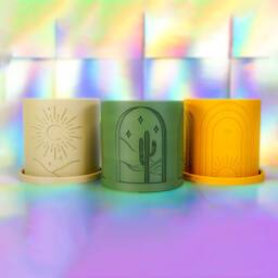 Modern 3D Printed Planter Set Sun, Moon, Cactus Design, Multiple Sizes & Color Options - thumbnail 1