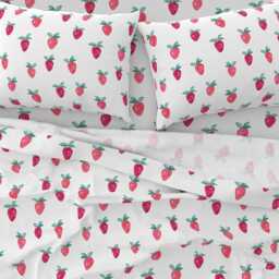 Strawberry Sheets - Watercolor Strawberries By Littlearrowdesign Whimsical Fruit Trendy Cotton Sateen Sheet Set Bedding Spoonflower - thumbnail 3