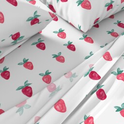 Strawberry Sheets - Watercolor Strawberries By Littlearrowdesign Whimsical Fruit Trendy Cotton Sateen Sheet Set Bedding Spoonflower - thumbnail 2