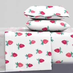 Strawberry Sheets - Watercolor Strawberries By Littlearrowdesign Whimsical Fruit Trendy Cotton Sateen Sheet Set Bedding Spoonflower