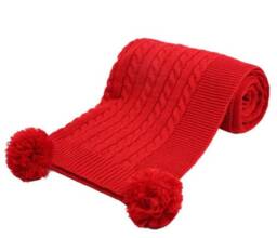 Personalised Baby Blanket, Embroidered, Cable Knit With Pom Poms , Personalized Baby Gift, Red - thumbnail 4