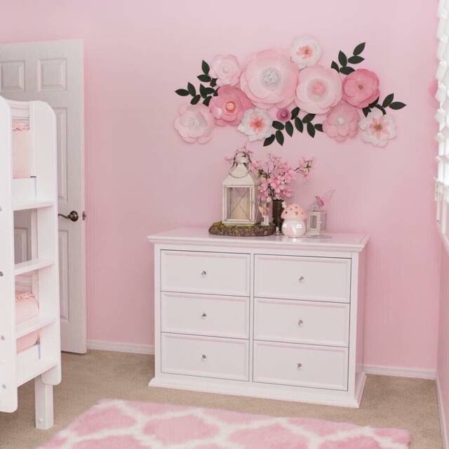 Pink & White Flower Wall Kid Room Decor, Large 3D Party Oversized Paper Flowers Art Display Above Dresser Artwork - image 1