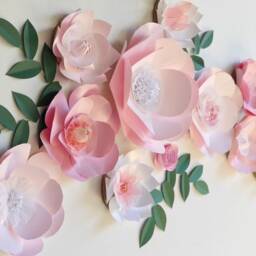 Pink & White Flower Wall Kid Room Decor, Large 3D Party Oversized Paper Flowers Art Display Above Dresser Artwork - thumbnail 2