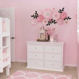Pink & White Flower Wall Kid Room Decor, Large 3D Party Oversized Paper Flowers Art Display Above Dresser Artwork - thumbnail 1