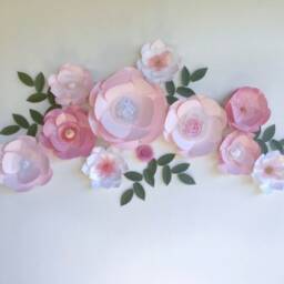 Pink & White Flower Wall Kid Room Decor, Large 3D Party Oversized Paper Flowers Art Display Above Dresser Artwork - thumbnail 3