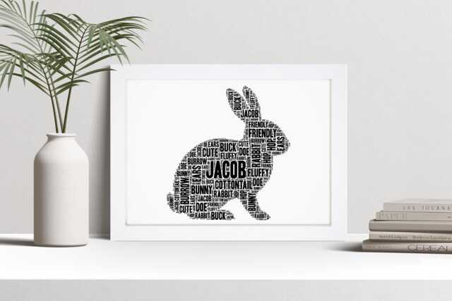 Personalised Rabbit Word Art Print, Lover Gift, Custom Wall Framed Picture, Present For Men, Women Nl - image 1