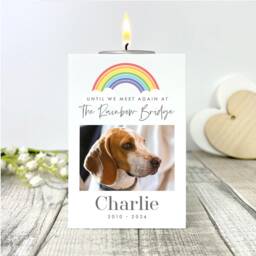 Personalised Pet Memorial White Tea Light Holder - Rainbow Bridge Photo Keepsake - thumbnail 3