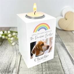 Personalised Pet Memorial White Tea Light Holder - Rainbow Bridge Photo Keepsake