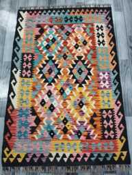 Multicolour Rug, Handmade Artisan Afghan Turkish Scandinavian Navajo Bohemian Flatweave Wool Kilim 149x101 cm - thumbnail 1