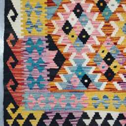 Multicolour Rug, Handmade Artisan Afghan Turkish Scandinavian Navajo Bohemian Flatweave Wool Kilim 149x101 cm - thumbnail 4