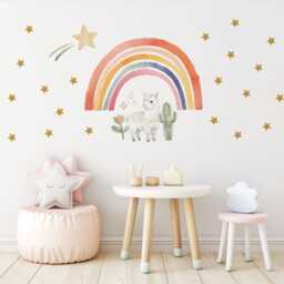 Llama Wall Decals Rainbow Nursery Decor Alpaca Stickers Boho Neutral Peel Stick - thumbnail 2