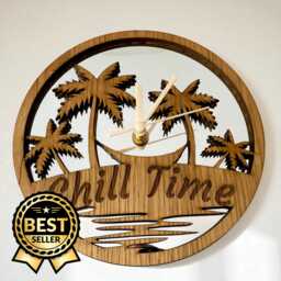 Wood & Mirror Palm Trees Round Clock Silent Sweep, Custom Finish