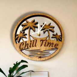 Wood & Mirror Palm Trees Round Clock Silent Sweep, Custom Finish - thumbnail 4