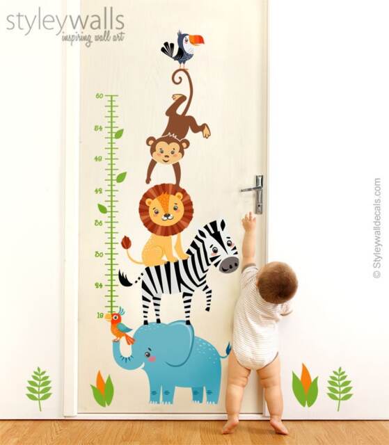 Jungle Animals Wall Decal, Growth Chart, Safari Chart Sticker, Lion Elephant Monkey Zebra Kids Room Decor - image 1