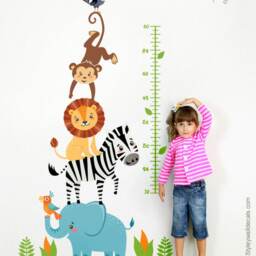 Jungle Animals Wall Decal, Growth Chart, Safari Chart Sticker, Lion Elephant Monkey Zebra Kids Room Decor - thumbnail 2