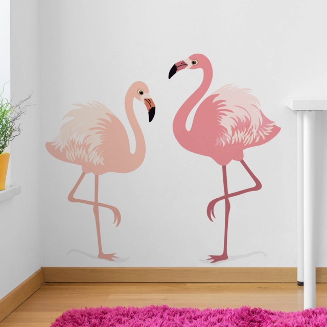 Large Wall Sticker Set Of Two Flamingos - Decals Tattoo Art Home Decor Birds
