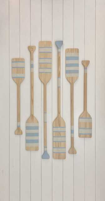 Hand-Painted Coastal Blue Oar Paddle Beach House Wall Art - image 1