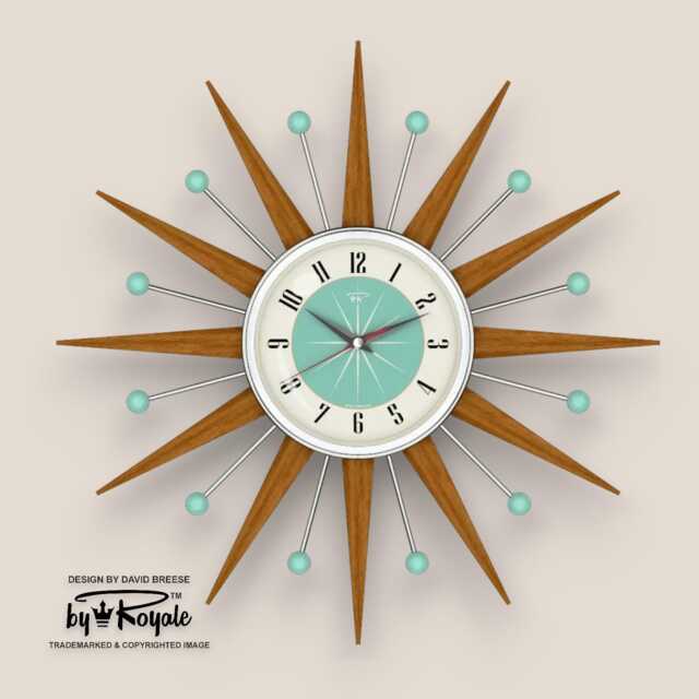 Teak Starburst Clock Mid Century Modern Wall Decor, 19 - image 1