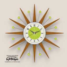 Teak Starburst Clock Mid Century Modern Wall Decor, 19 - thumbnail 4