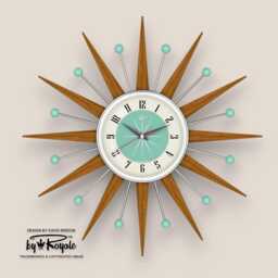 Teak Starburst Clock Mid Century Modern Wall Decor, 19 - thumbnail 1
