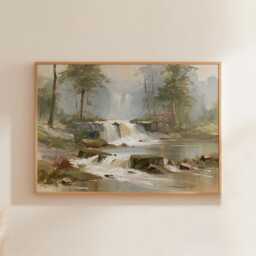 Forest Waterfall Poster, Green Landscape Print, Nature Wall Art, Paper - thumbnail 1