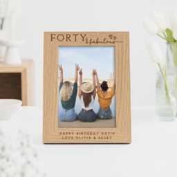 40Th Birthday Gift - Forty & Fabulous Personalised Engraved Wood Frame For 7x5 Or 6x4 Photo - thumbnail 2